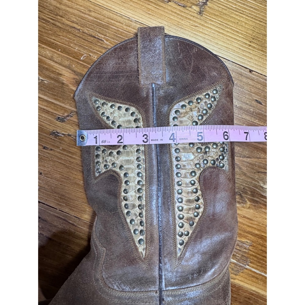 Frye Brown Leather Studded Western Heeled Boots - Picture 16 of 16